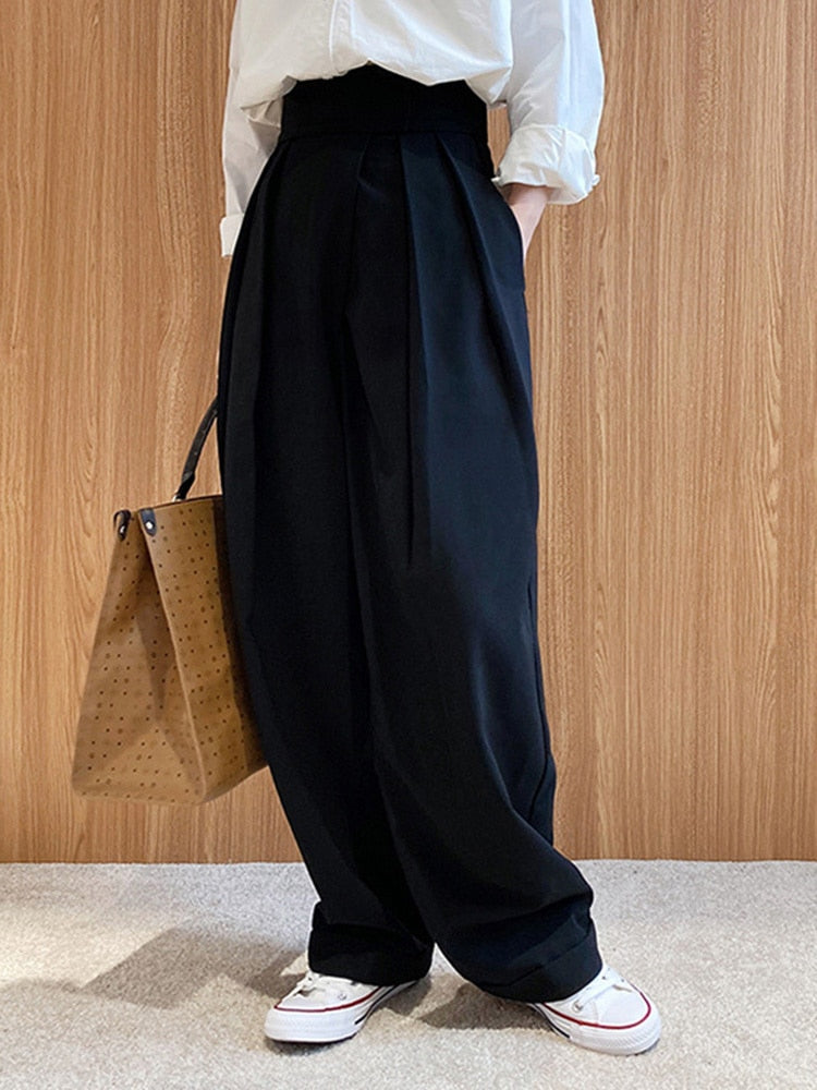 Elegant High End Pleated Wide Leg Trousers