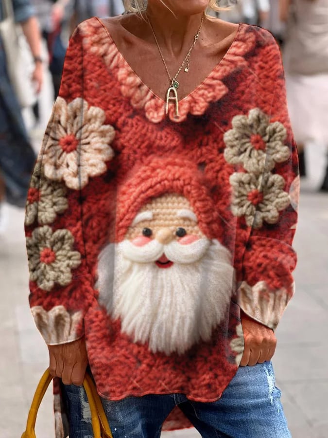 Women's Christmas Hippie Style Funny Santa Printed Casual Long-sleeved Top