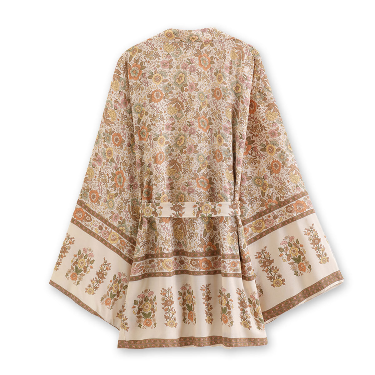 Sandstone Beige Floral Print Short Boho Robe