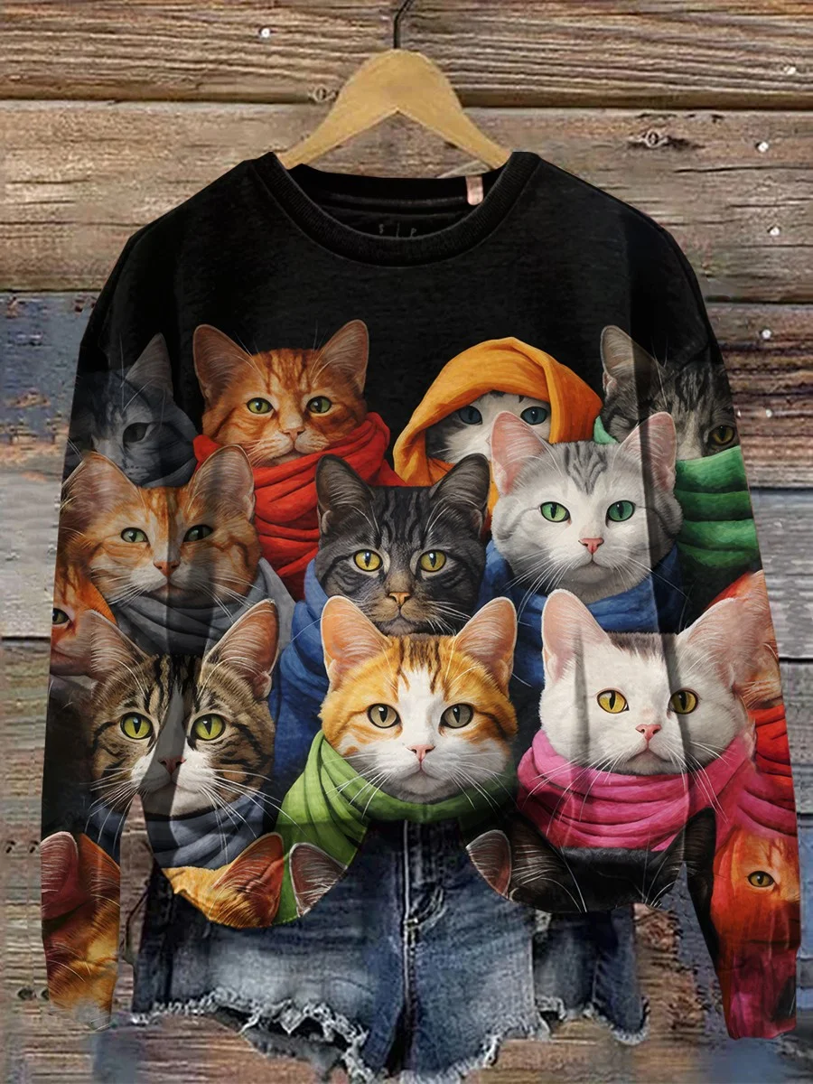 Funny Cat Art Print Casual Sweatshirt