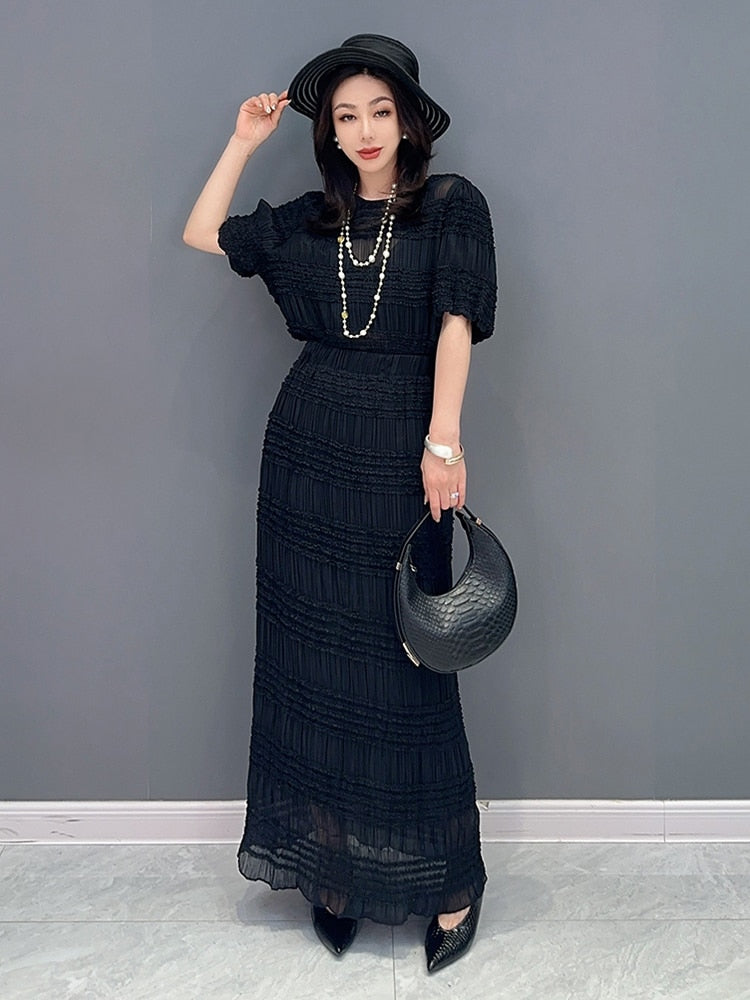 Haute Couture Pleated Top & Skirt 2-Piece Set