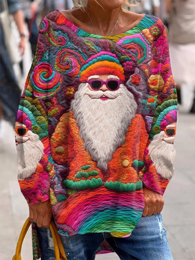 Women's Vintage Santa Claus French Cashmere Knit Crew Neck Top