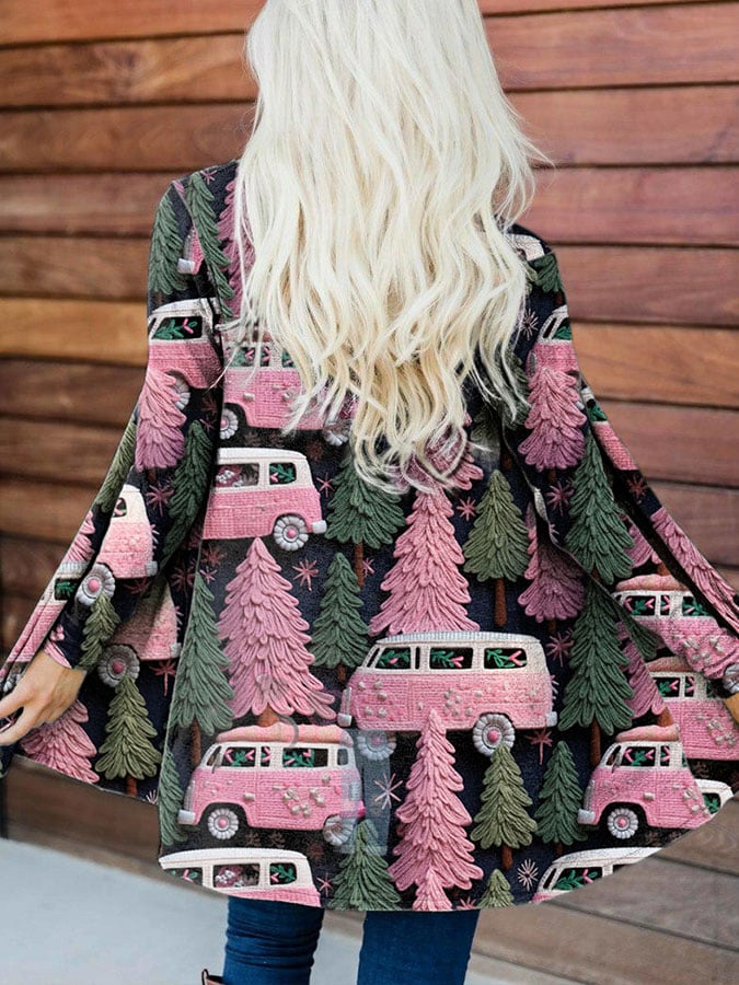 Women's Christmas Tree Car Print Cardigan